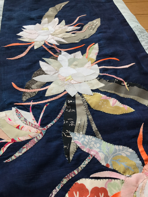 ヴィンテージ着物から布絵 月下美人へ タペストリー タペストリー