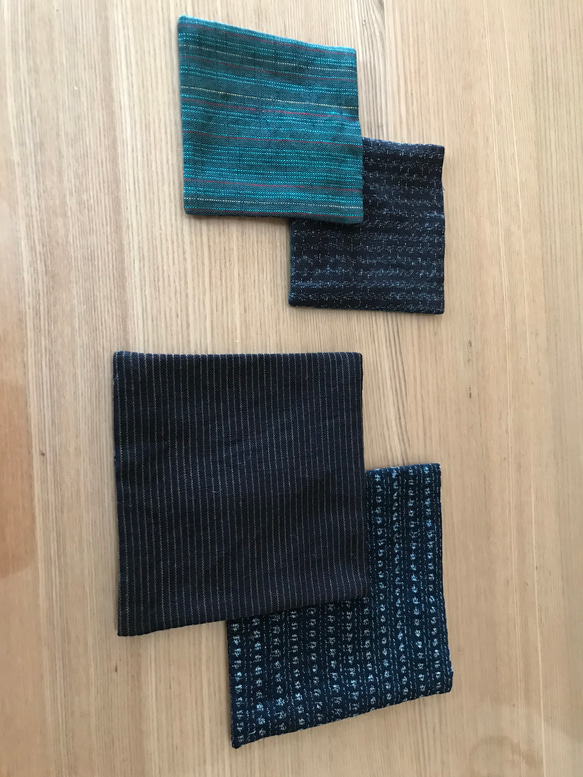 SALE　会津木綿と久留米絣コラボ　親子コースター　4枚セット 2枚目の画像