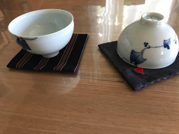 SALE　ヴィンテージ紬、会津木綿　久留米絣　西瓜カップソーサー　５枚セット 6枚目の画像