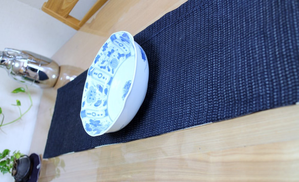 「新色ハンドメイド２０１８」  ヴィンテージ着物の麻絹市松と久留米絣テーブルセンター 4枚目の画像