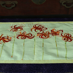 ヴィンテージ着物のタペストリー　曼珠沙華　布絵　秋の陽に 2枚目の画像
