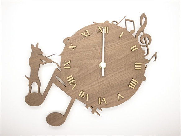 ちいさな掛け時計（バイオリン犬） 2枚目の画像
