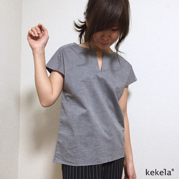kekela × SUMI yarn オーガニックコットンブラウス【カーボン】 2枚目の画像