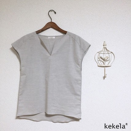 kekela × SUMI yarn オーガニックコットンブラウス【アイスグレー】
