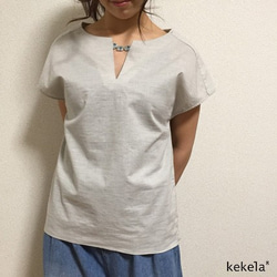 kekela × SUMI yarn オーガニックコットンブラウス【アイスグレー】 2枚目の画像