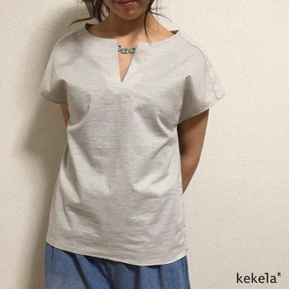 kekela × SUMI yarn オーガニックコットンブラウス【アイスグレー】 2枚目の画像
