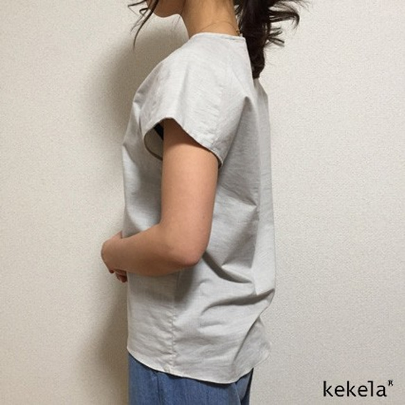 kekela × SUMI yarn オーガニックコットンブラウス【アイスグレー】 3枚目の画像