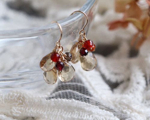 14kgf 5種の天然石アソートピアス（イヤリング） ピアス（フック