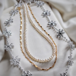 2点セット☆14kgf淡水パールとパターンチェーンネックレス 2枚目の画像