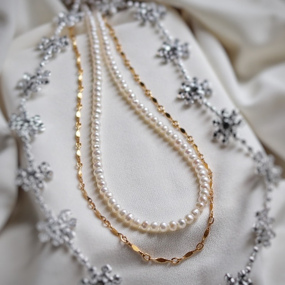 2点セット☆14kgf淡水パールとパターンチェーンネックレス 2枚目の画像