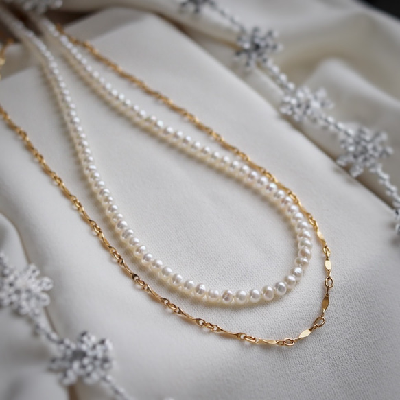 2点セット☆14kgf淡水パールとパターンチェーンネックレス 3枚目の画像