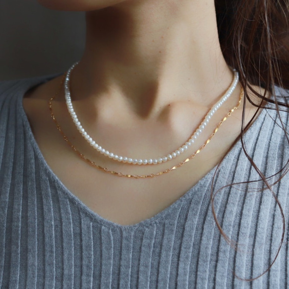 2点セット☆14kgf淡水パールとパターンチェーンネックレス 4枚目の画像