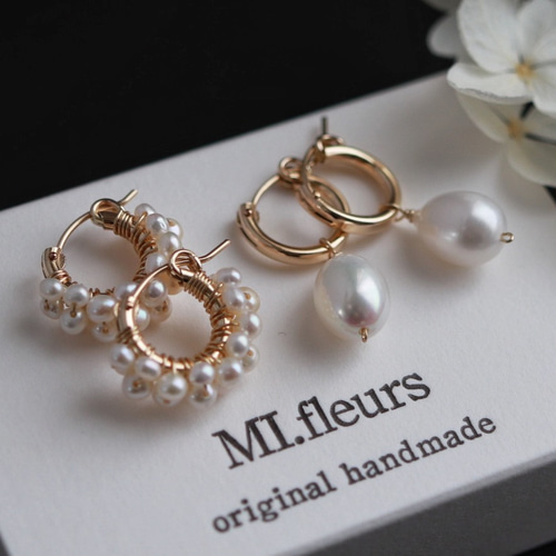 14kgf フォーマルセット 淡水パールフープピアス ピアス（フープ） MI 
