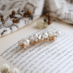 棉質珍珠和水晶首飾髮夾（白色） 正式使用 第5張的照片