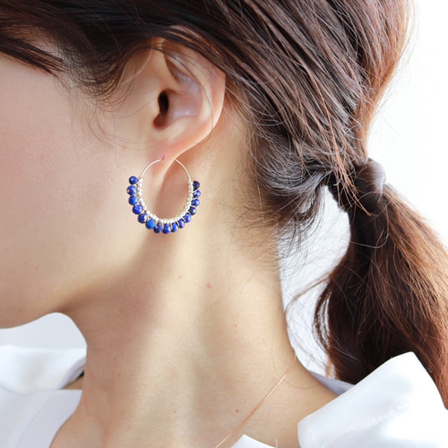 金アレ対応◇ラピスラズリ シングルフープピアス ピアス（フープ