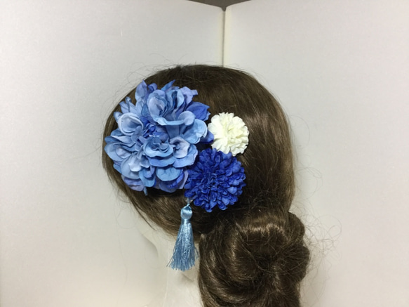 髪飾り タッセルセット　ブルー　成人式　結婚式　浴衣　花火大会　　 4枚目の画像