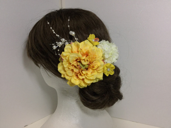髪飾り つまみ飾りセット　黄色　成人式　結婚式　浴衣　花火大会　　 1枚目の画像