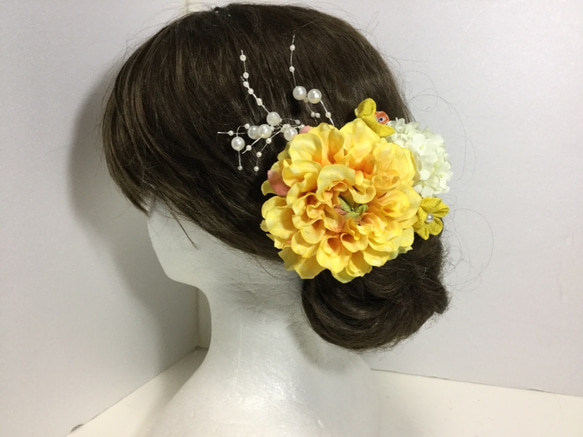 髪飾り つまみ飾りセット　黄色　成人式　結婚式　浴衣　花火大会　　 2枚目の画像