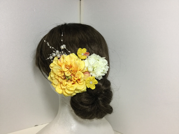 髪飾り つまみ飾りセット　黄色　成人式　結婚式　浴衣　花火大会　　 3枚目の画像