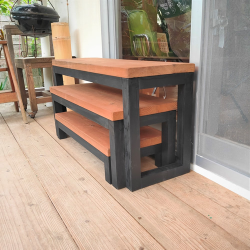 高強度 古家具◾️パイプフレーム×木製天板 3段 飾り台 ディスプレイ台