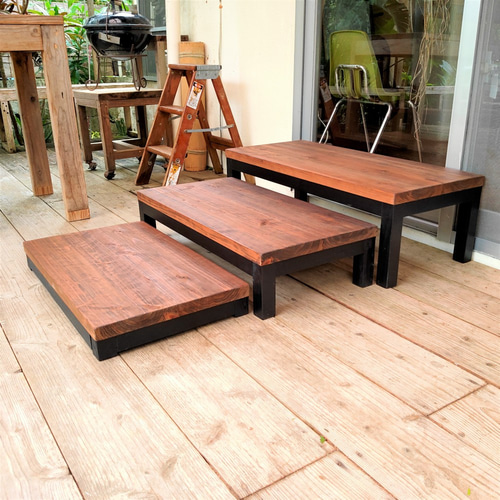 広面 3段踏板 段差解消 ステップ ディスプレイ台 ラック 花台 踏み台