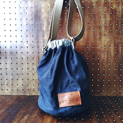 Selvedge Denim 'KINCHAKU' Shoulder Bag 耳付きデニム 巾着ショルダーバッグ ビンテ 1枚目の画像