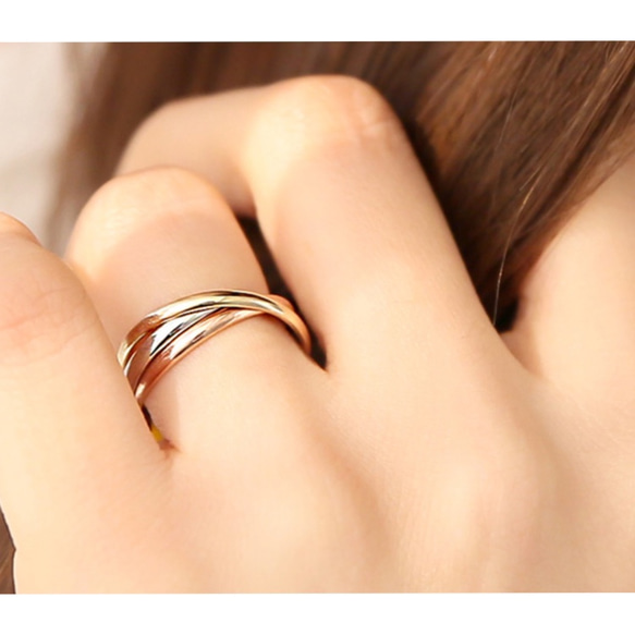 K14受注製作】ゴージャス三連ゴールドK14リング 指輪・リング