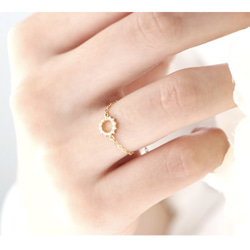 【K14受注製作】輝くキュービックジルコニアSUNゴールドフリーサイズチェーンリング,指輪 5枚目の画像