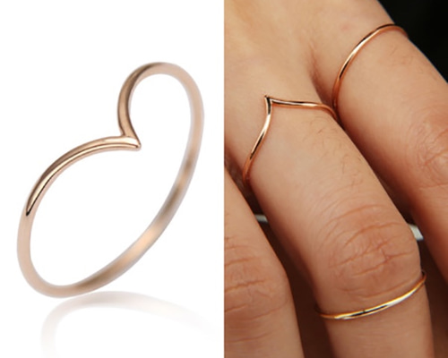 K14受注製作】極細Oval V字デザイン〜K14ゴールドリング 指輪・リング