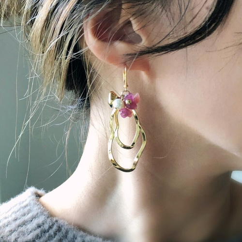 colorful stone ピンク ガーネットorクリソコラ ピアス/イヤリング
