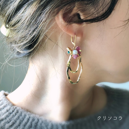 colorful stone ピンク ガーネットorクリソコラ ピアス/イヤリング