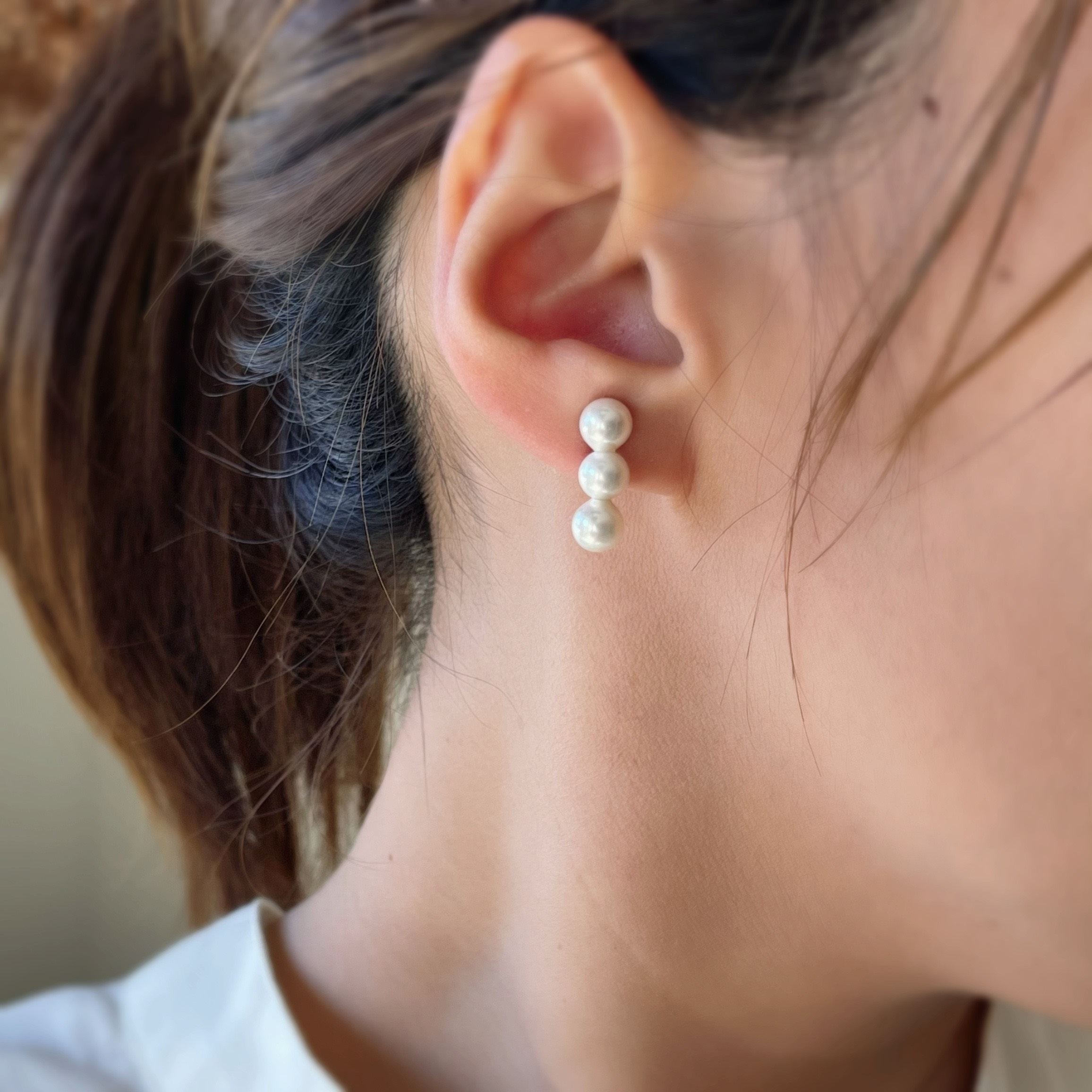 シンプル 3連  国産貝パール   イヤリング  フォーマル