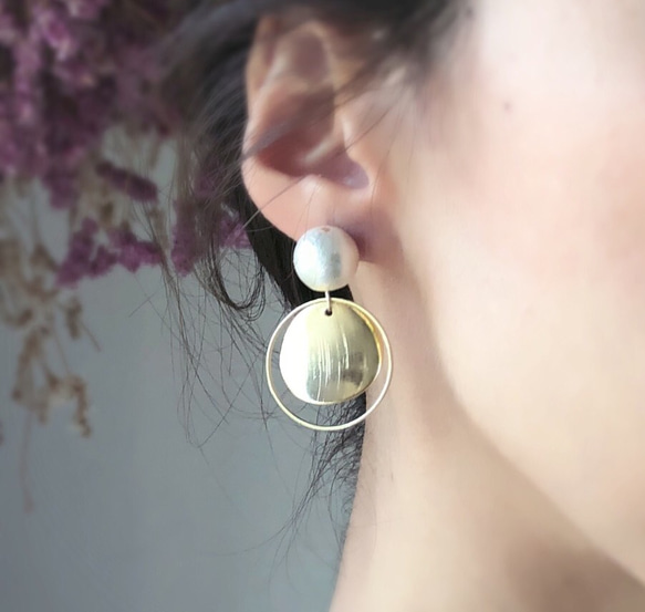 簡單*棉珍珠和金髮際線耳環 第1張的照片
