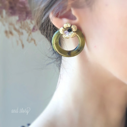 卡其色戒指フラワーFlower Bijoux耳環/耳環 第3張的照片