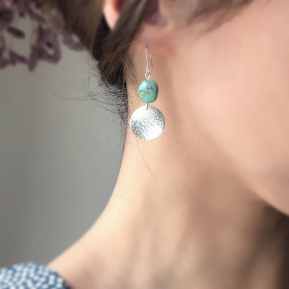 ドイツ製ターコイズブルー＊シルバー  /シンプルピアスorイヤリング 1枚目の画像