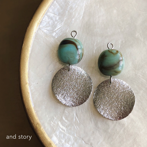 ドイツ製ターコイズブルー＊シルバー  /シンプルピアスorイヤリング 3枚目の画像