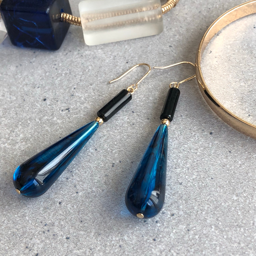 アオ ドロップ ピアス /イヤリング サージカルステンレス ピアス