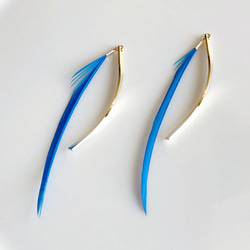 羽毛藍寶石藍色x金條耳環/耳環 第2張的照片