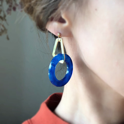 幾何◎藍色大理石耳環/耳環 第3張的照片