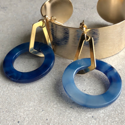 幾何◎藍色大理石耳環/耳環 第5張的照片