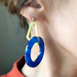 幾何◎藍色大理石耳環/耳環 第7張的照片