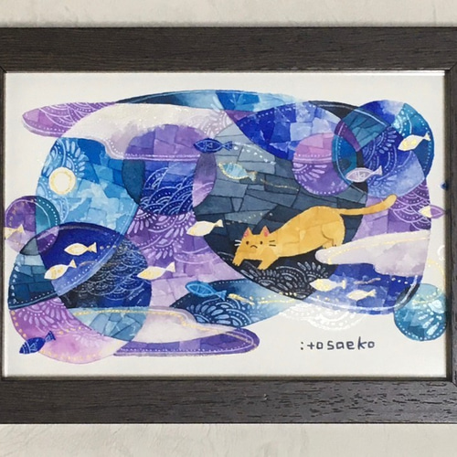 油絵 絵画【猫と紫の薔薇】 ITM1578.jpg