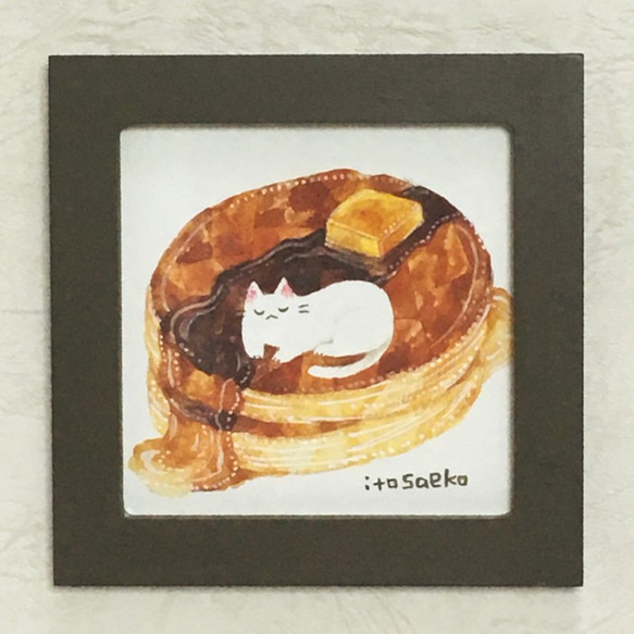 ミニフレーム原画「パンケーキとネコ1」 2枚目の画像