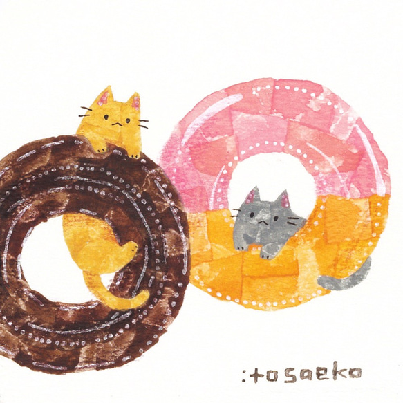 ミニフレーム原画「ドーナツとネコ1」 1枚目の画像