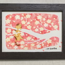 絵画「桜の枝の上のネコ」 2枚目の画像