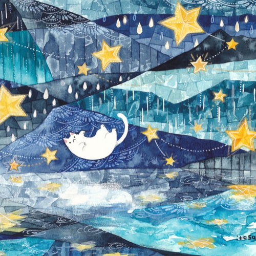 絵画「雨と星と一緒に浮かぶ」 絵画 伊藤彩恵子 通販 11608942｜Creema