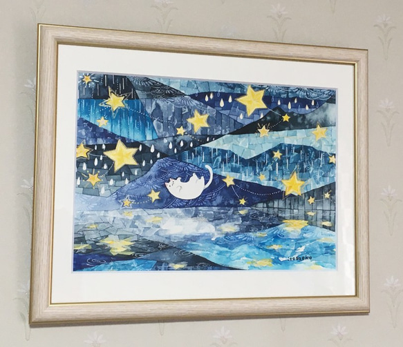 絵画「雨と星と一緒に浮かぶ」 2枚目の画像