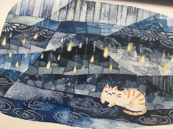 絵画「雨を楽しむネコ4」 3枚目の画像