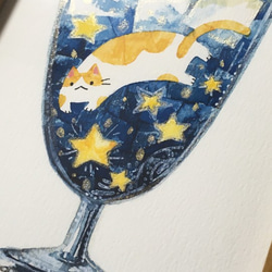 絵画「クリームソーダの底の星とネコ」 3枚目の画像