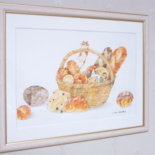 絵画 Pan 絵画「パンかごとネコ」 絵画 伊藤彩恵子 通販 2373508｜Creema(クリーマ)